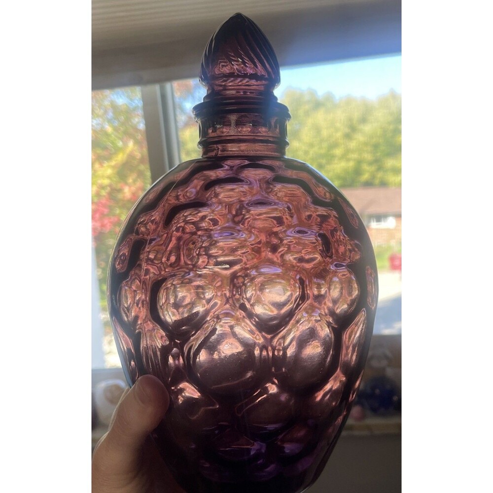 Vintage MCM Wheaton Glass Purple Optic Reverse Honeycomb Decanter Lid Genie Jar